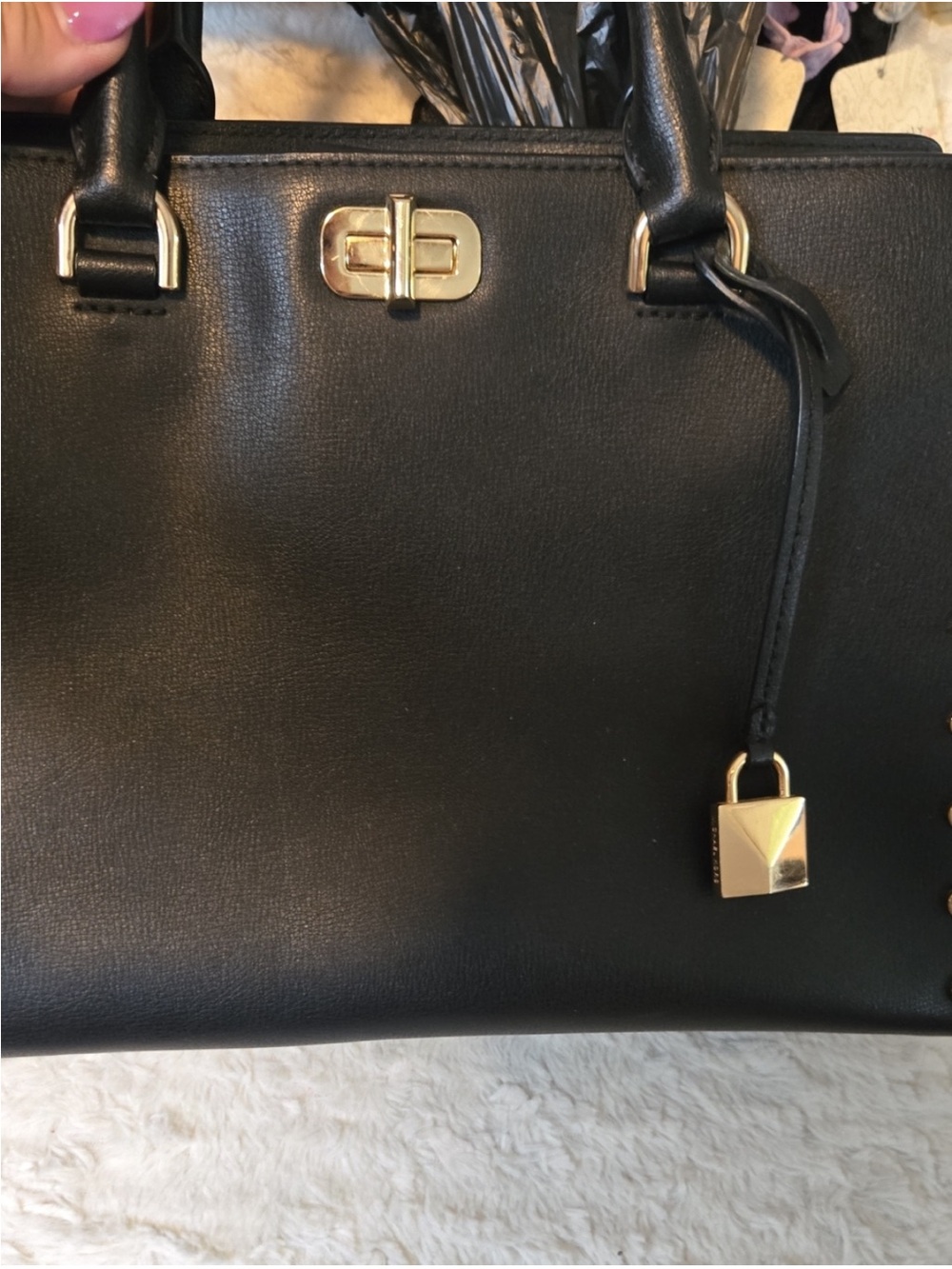 Michael Kors Black Pebbled Leather Satchel with Gold Accents and Matching Wallet - Picture 4 of 12